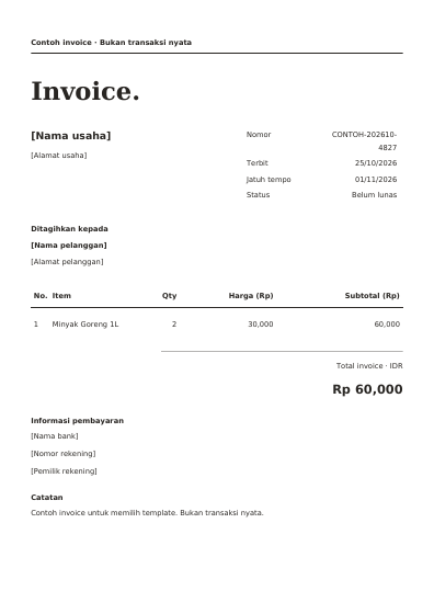 Contoh hasil invoice dengan template Editorial